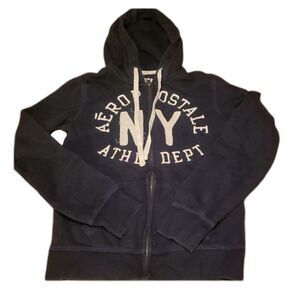 Aeropostale Womens Small Petite Full‑Zip Hoodie Sweatshirt Navy Black Casual Zip